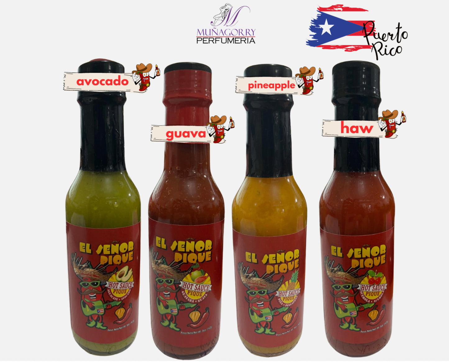 HOT SAUCE [4] EL SEÑOR PIQUE FLAVORED VALUE PACK | 5 OZ. | MADE IN PUERTO RICO