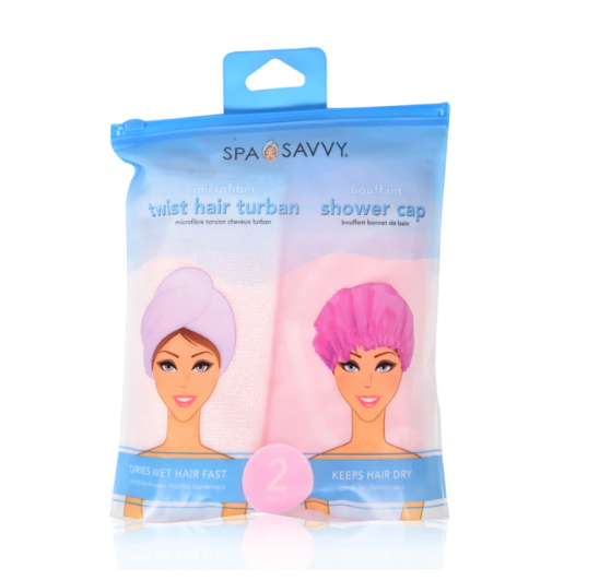 Set of 2 Twist Hair Turban and Bouffant Shower Cap