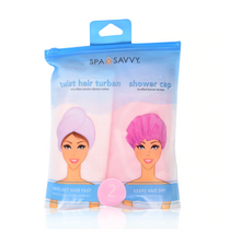 Load image into Gallery viewer, Set of 2 Twist Hair Turban and Bouffant Shower Cap
