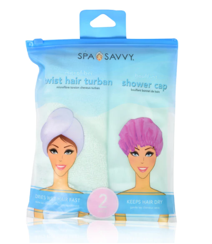 Set of 2 Twist Hair Turban and Bouffant Shower Cap