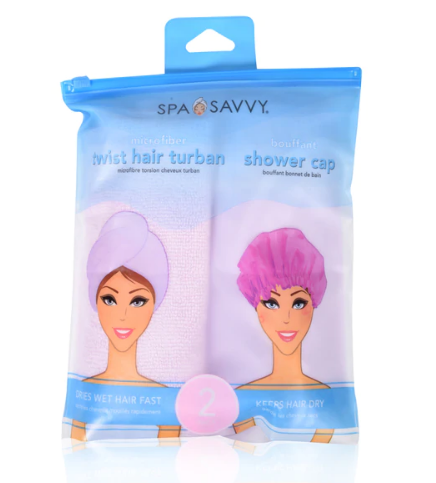 Set of 2 Twist Hair Turban and Bouffant Shower Cap