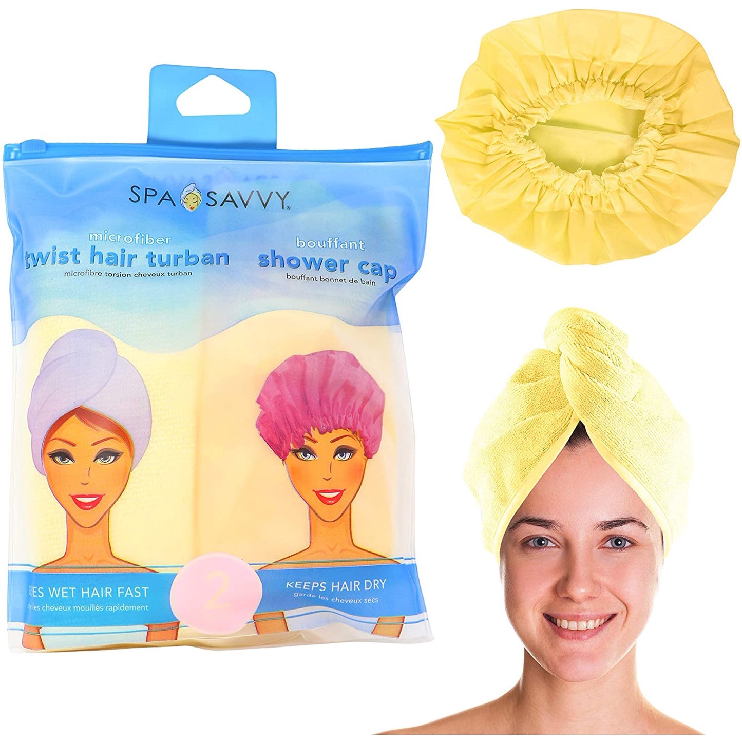 Set of 2 Twist Hair Turban and Bouffant Shower Cap